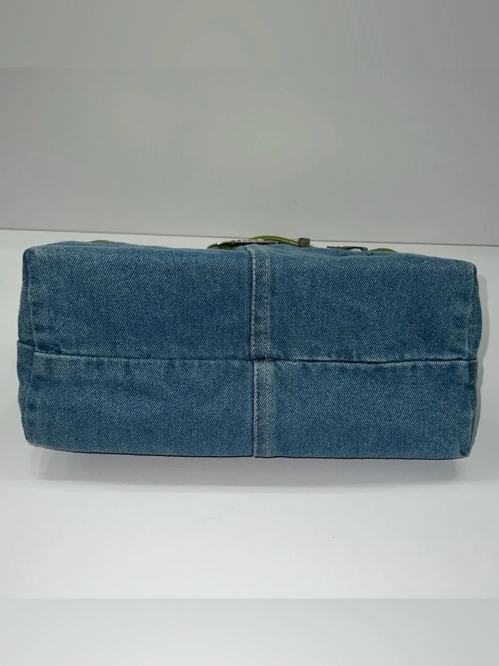 NWT MINGHAOS Denim Bag With Lime Green Belt and Beaded Handles - Picture 7 of 14